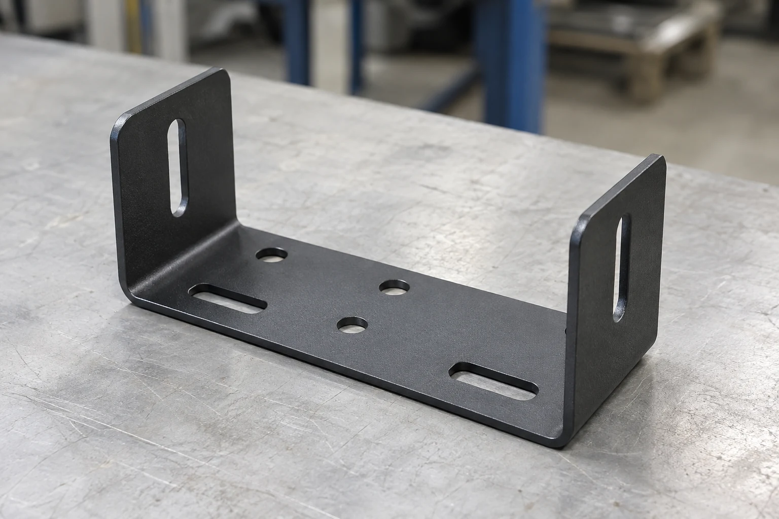 Illustration of a formed powder-coated metal mounting bracket