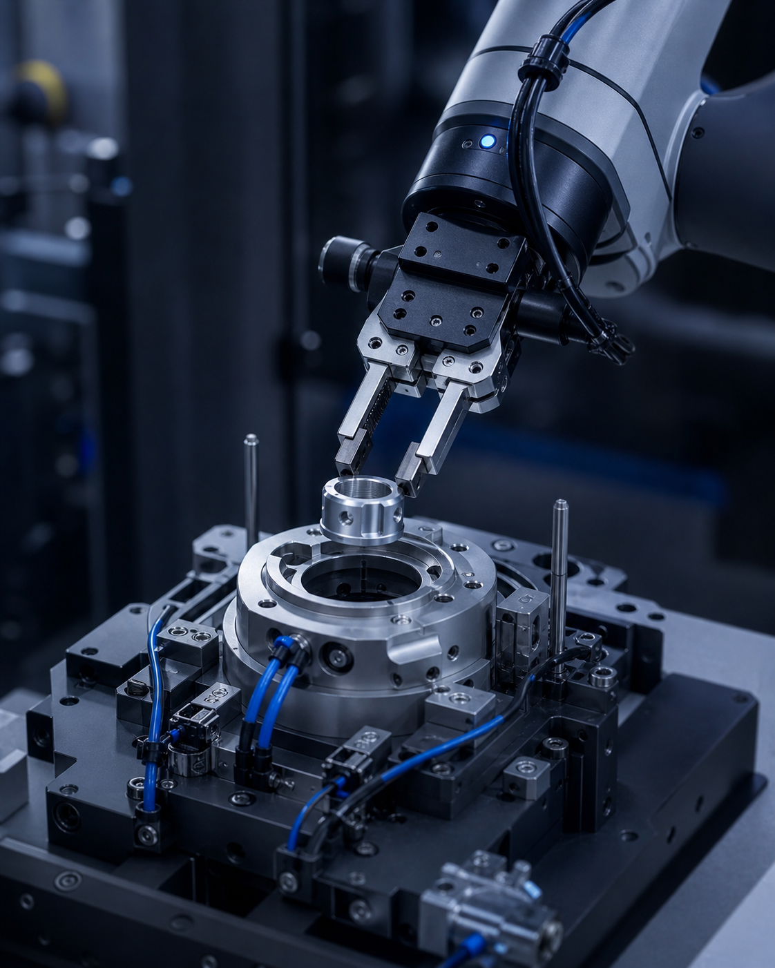 Robotic system assembling a precision metal component