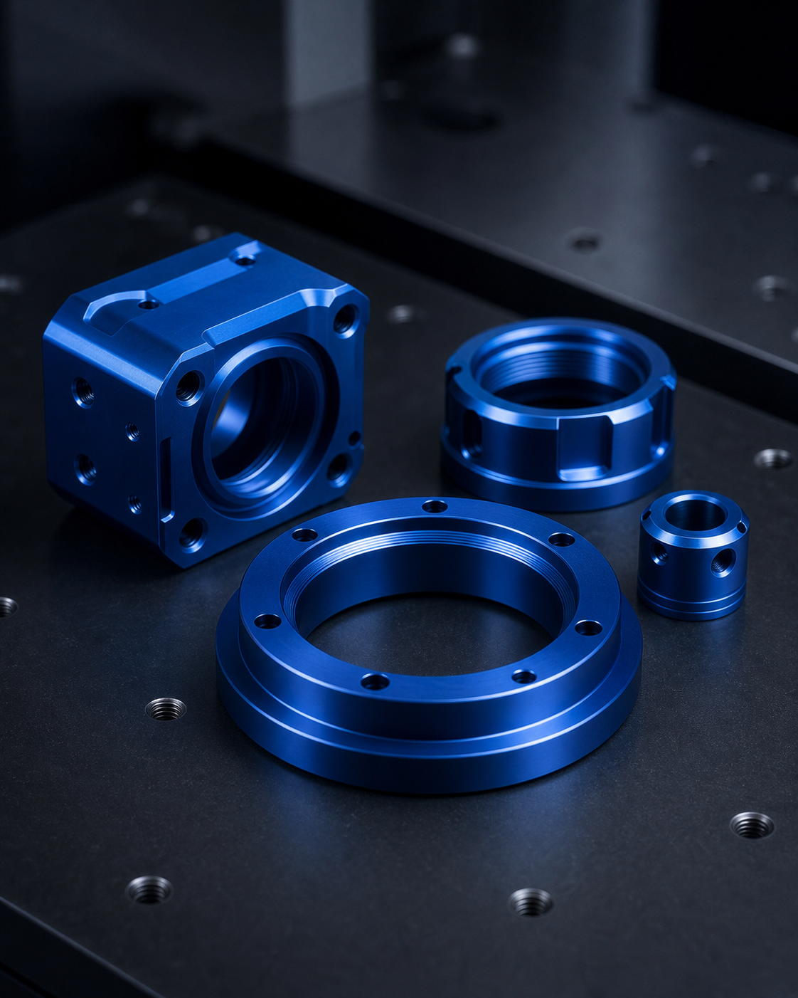 Blue anodized precision aluminum parts
