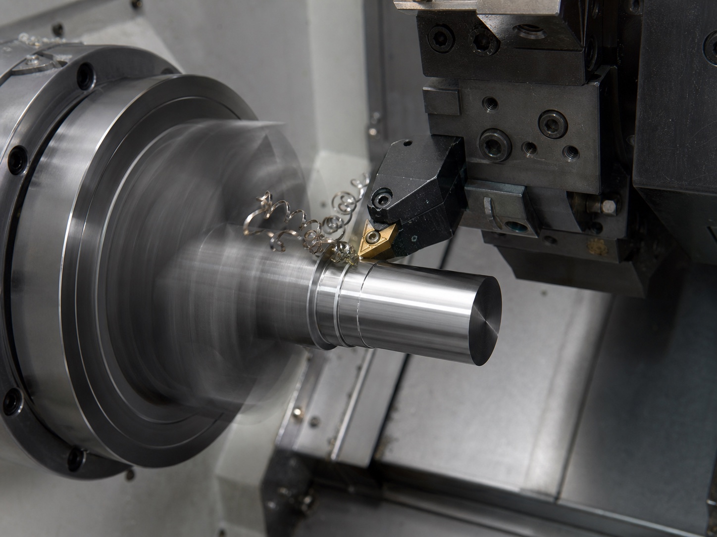 Turning insert machining an outside diameter on a metal shaft