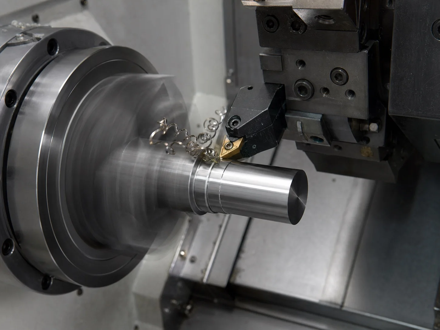 Turning insert machining an outside diameter on a metal shaft