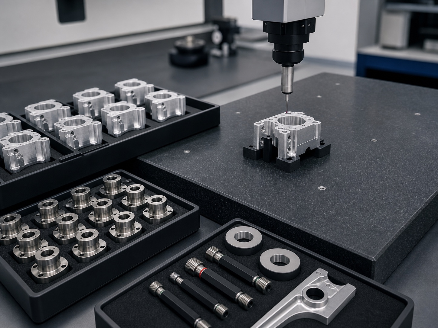 Organized low-volume batches prepared for dimensional inspection