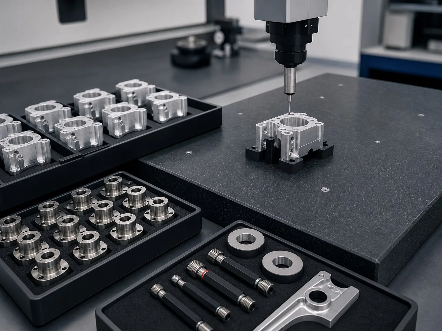 Organized low-volume batches prepared for dimensional inspection