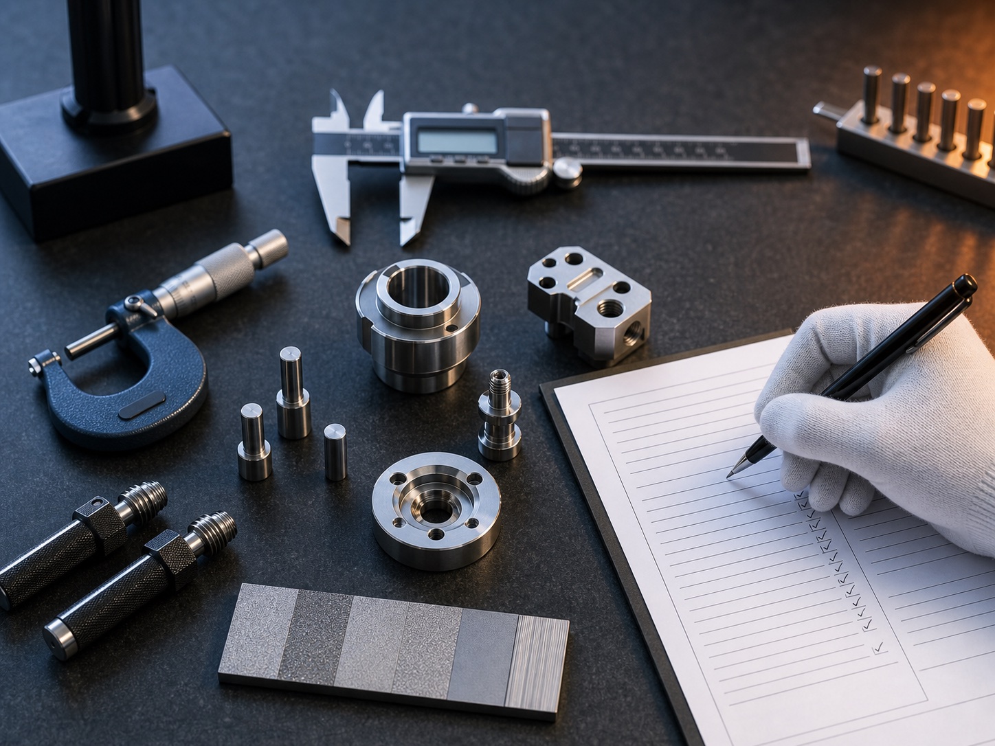 Precision measurement tools, machined components, and an inspection record