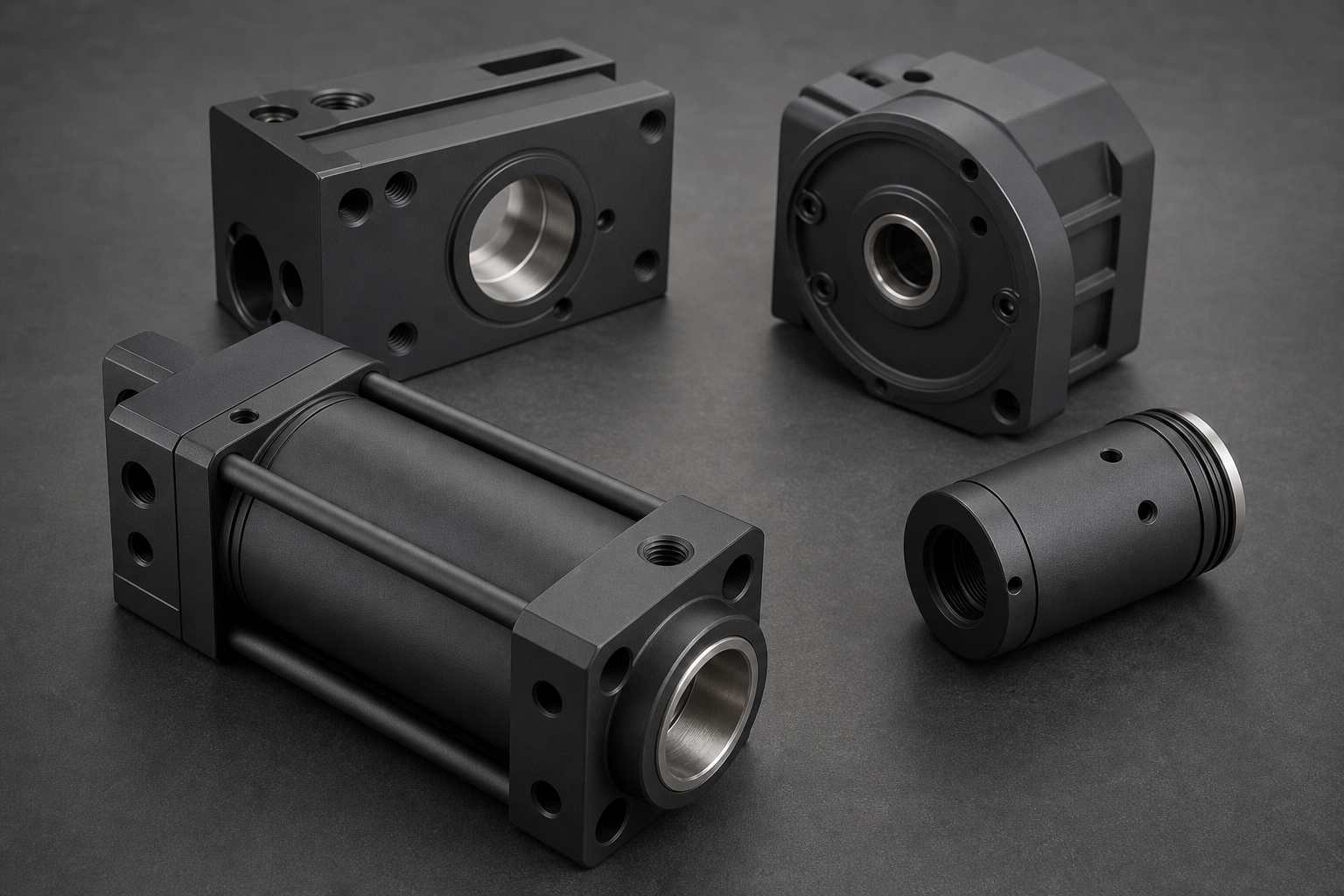 Dark hard-anodized precision housings and cylinders with masked metal bores
