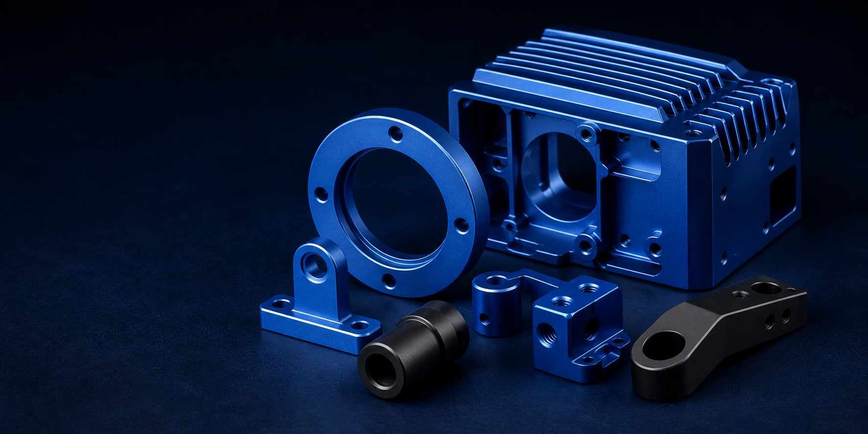 Blue and black anodized precision aluminum components