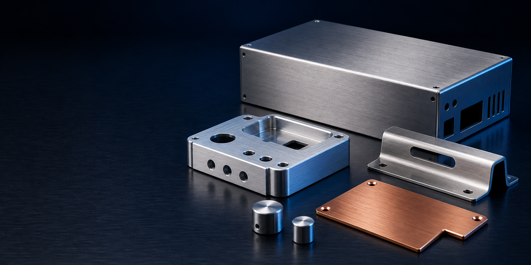 Precision stainless steel, aluminum, and copper components with controlled directional brushed finishes