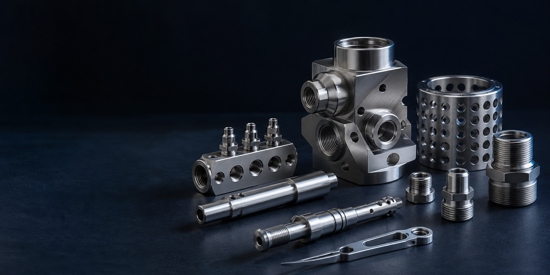 Clean natural stainless steel manifolds, shafts, fittings, valve body, instrument component, and perforated cage